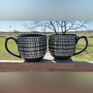 The Old Pottery Company Black and White Batik Patterned Mugs (2)